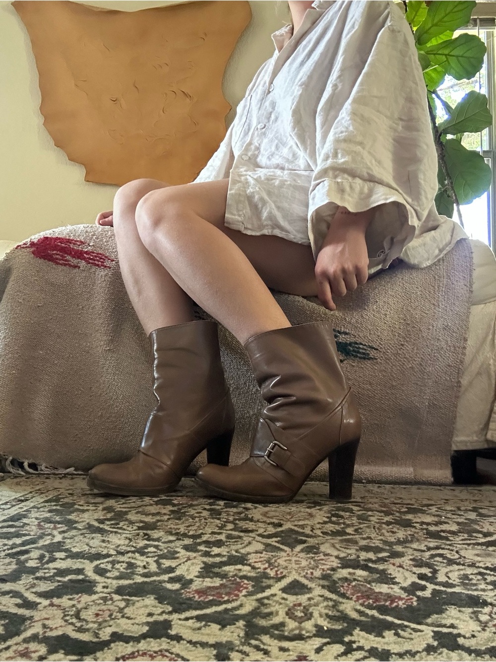 Vero Cuoio Brown Leather Mid-Calf Heeled Boots